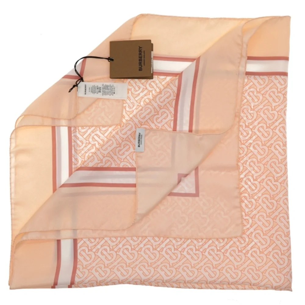 Burberry Silk Square Scarf Alabaster Pink Monogram Print New